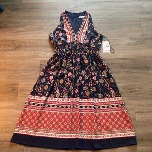 NWT Size 8 Navy/Spice Print Dress by Bleecker 126